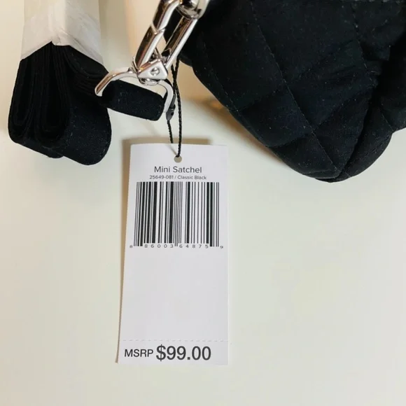 🌹Vera Bradley Mini Satchel Purse Bag Black Microfiber - Picture 4 of 5